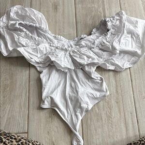 Zara White Ruffled Bodysuit